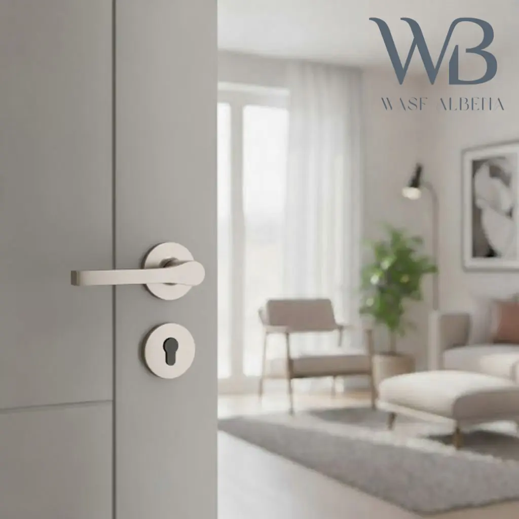 مقبض باب معدني بتصميم انسيابي بسيط