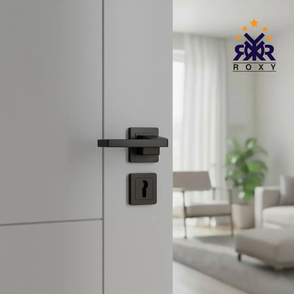 مقبض باب ROXY – تصميم هندسي بسيط باللون الأسود المطفأ