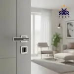 مقبض باب ROXY الفاخرة – تصميم عصري باللون الأسود والإطار المعدني الفضي اللامع