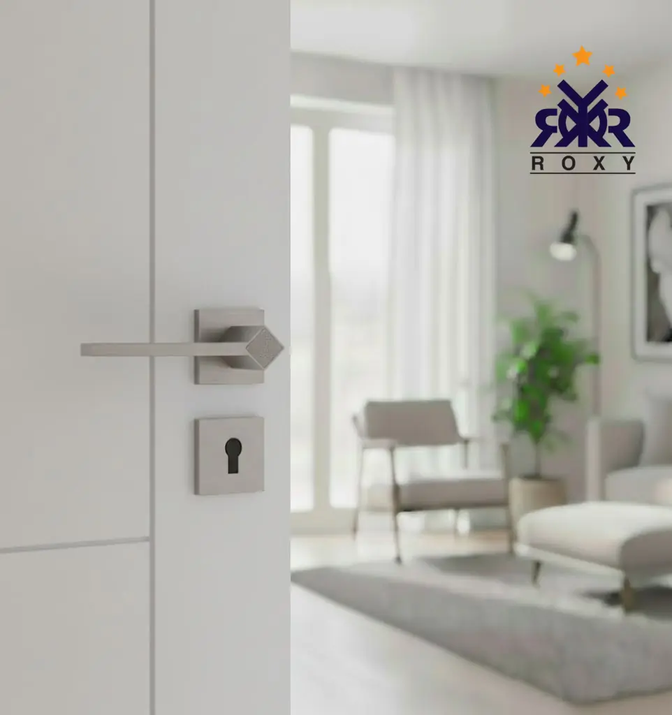 مقبض باب ROXY – تصميم أنيق باللون الفضي