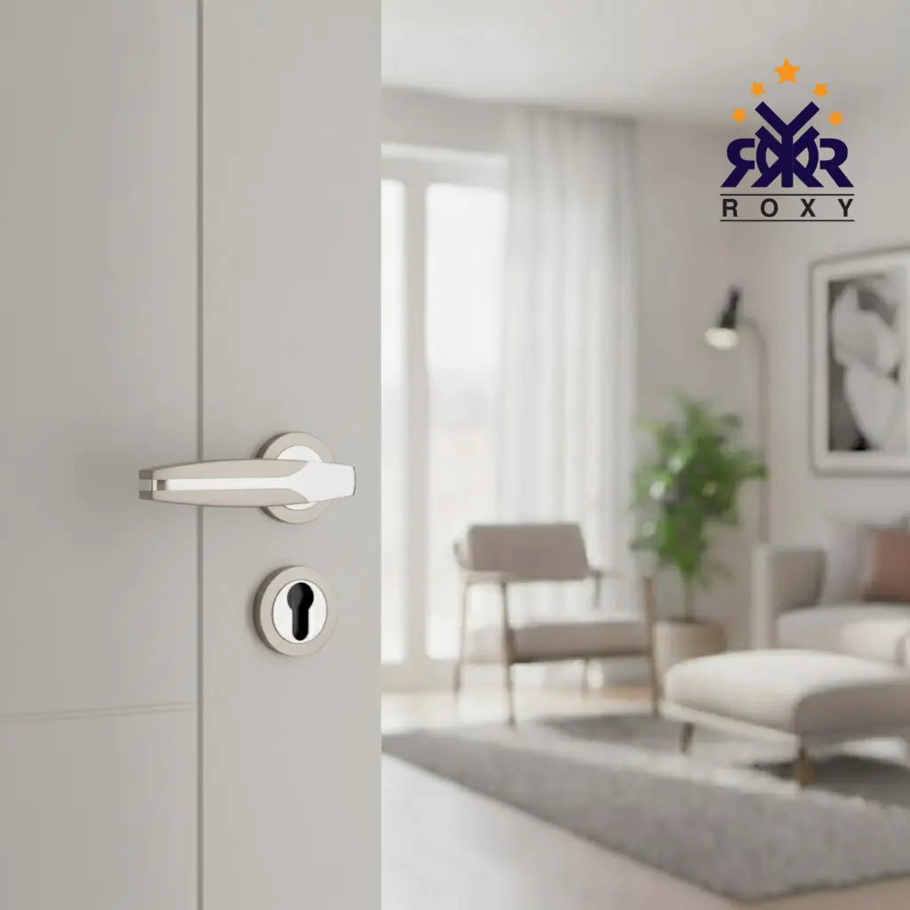 مقبض باب معدني بتصميم مزدوج لامع