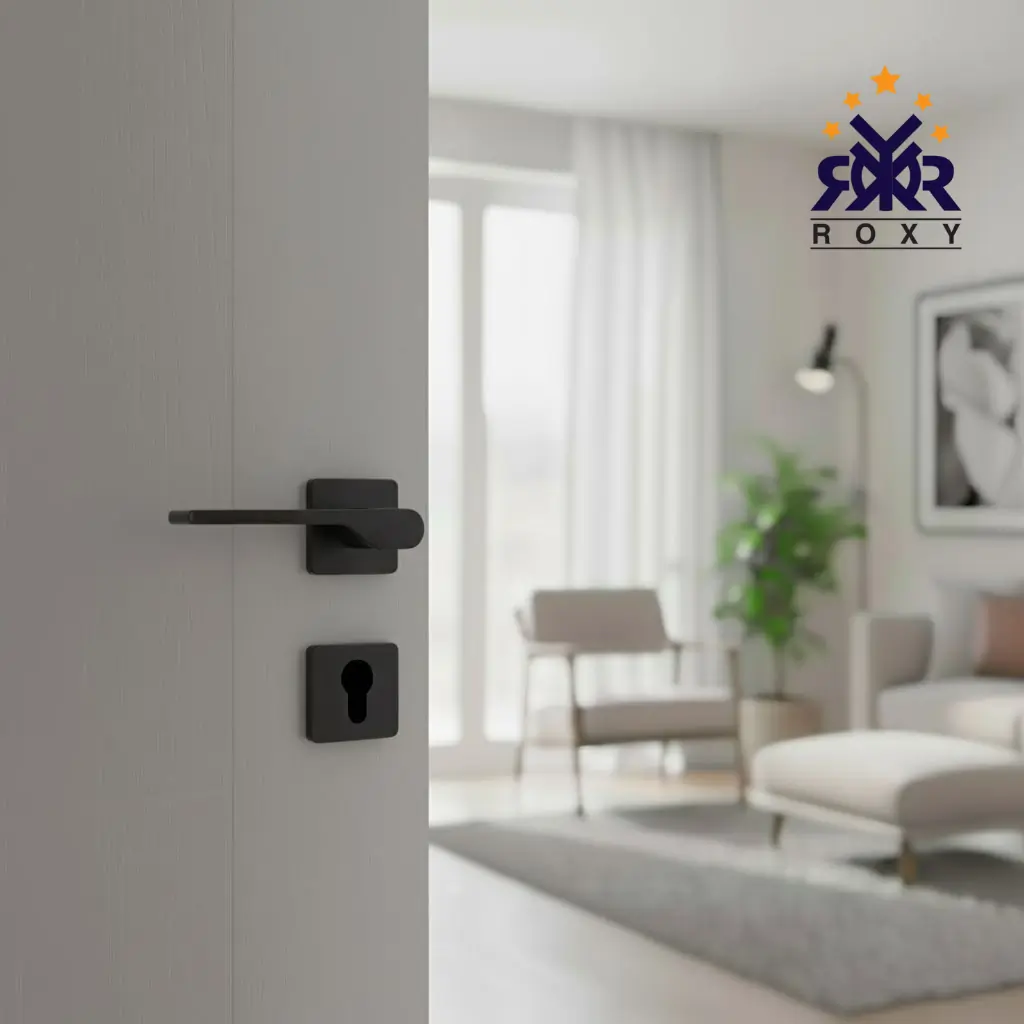 مقبض باب بلون أسود مطفي بتصميم منحني أنيق وجودة عالية