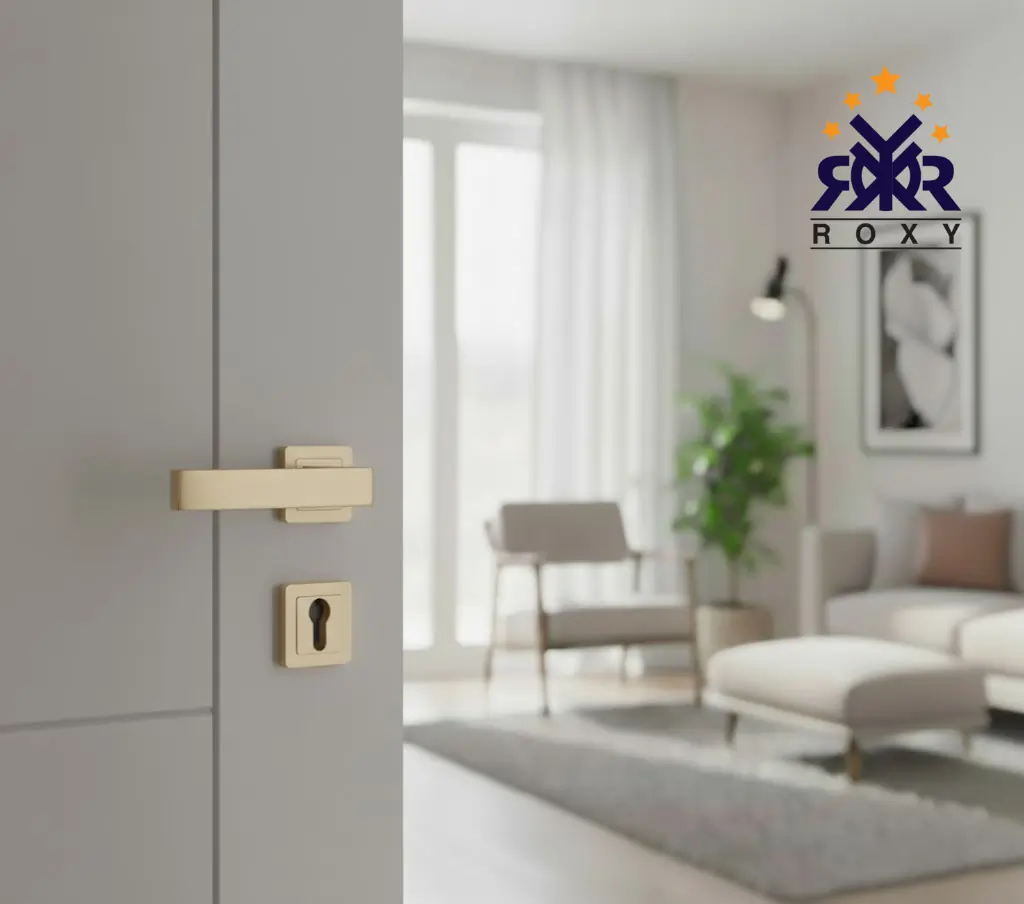 مسكة باب بلون الذهبي فاتح بتصميم مربع عصري وجودة عالية