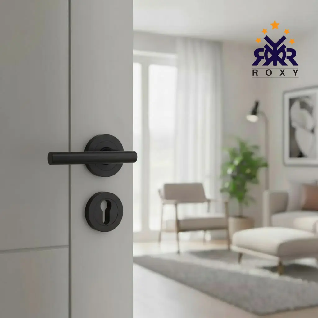 مقبض باب أسود مطفي بتصميم دائري بسيط بسعر منافس