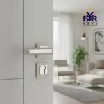 مقبض باب سيلفر كروم بتصميم مستطيل مزدوج اللمعة