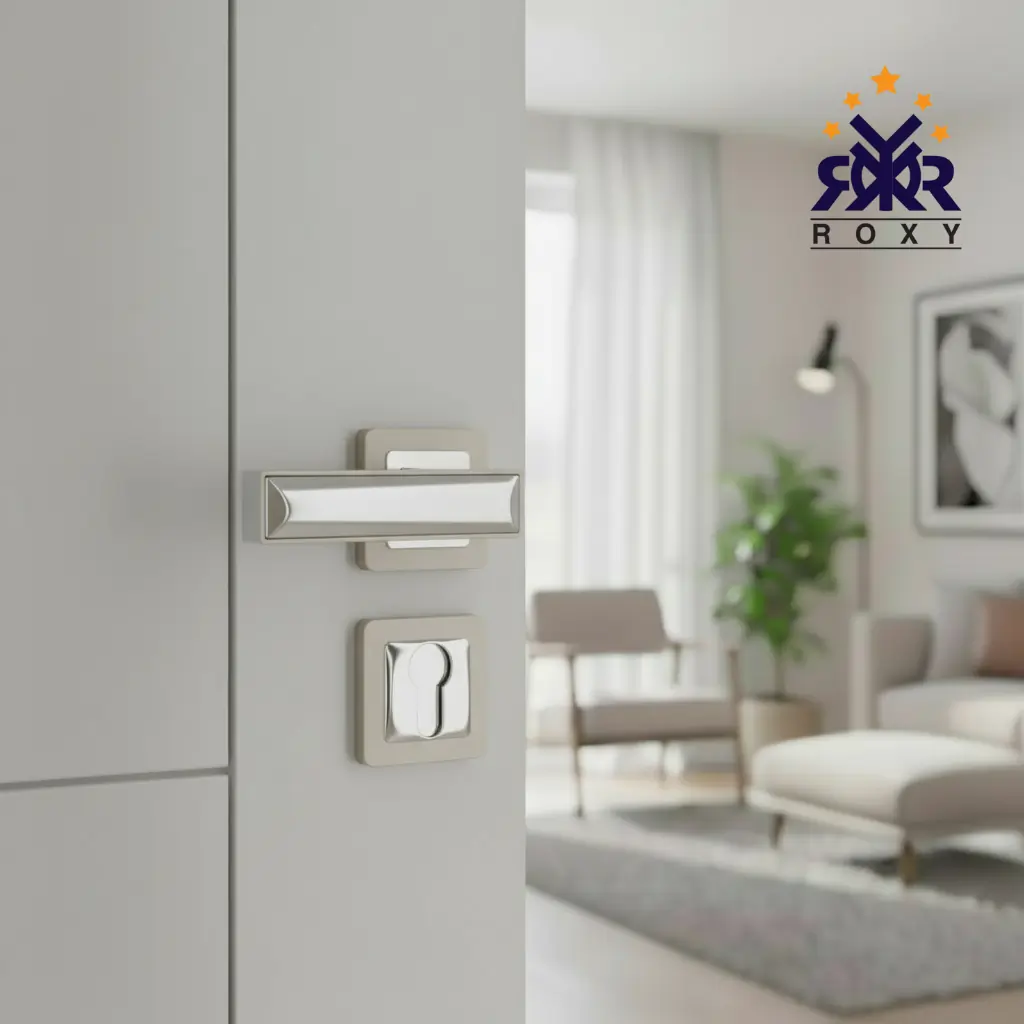 مقبض باب سيلفر كروم بتصميم مستطيل مزدوج اللمعة