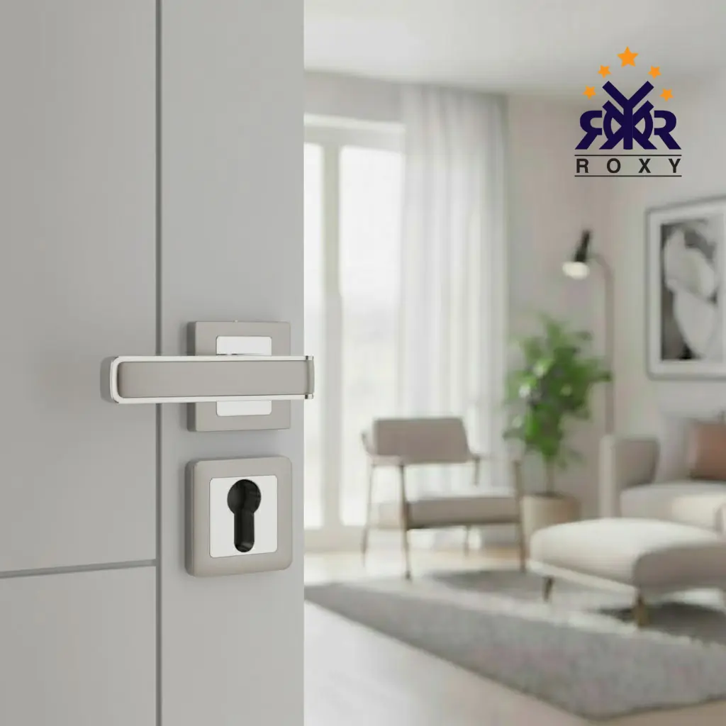 مقبض باب سيلفر بتصميم مستطيل بلمسة كروم