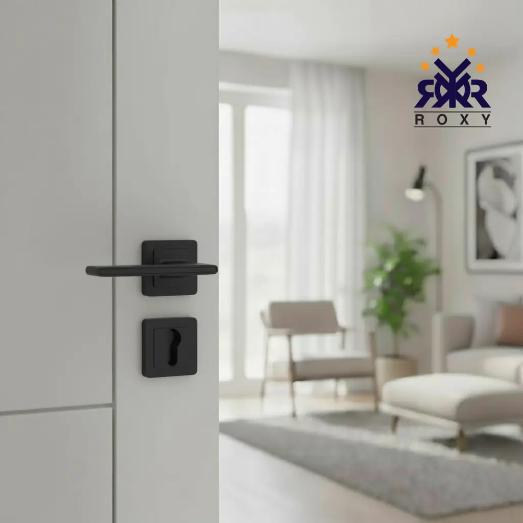 مقبض باب أسود مطفي بتصميم عصري مستطيل