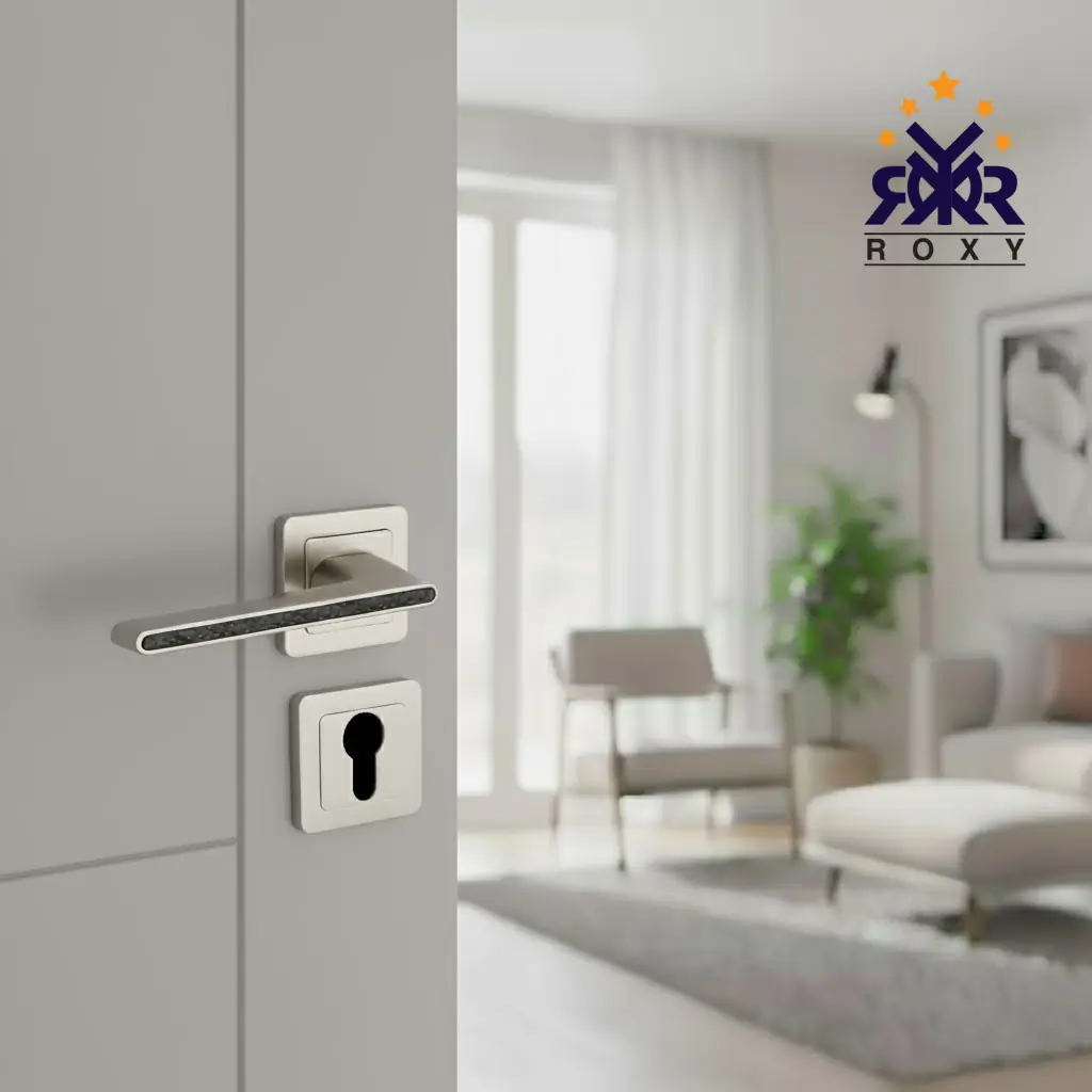 مقبض باب فضي مطفي مع خط اسود  – تصميم عصري