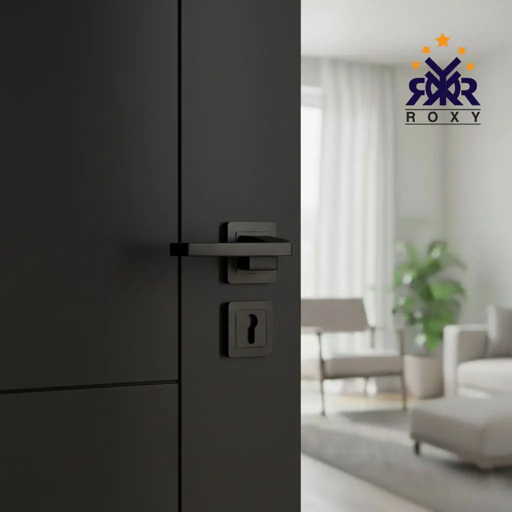 مقبض باب ROXY – تصميم هندسي بسيط باللون الأسود المطفأ