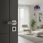 مقبض باب ROXY الفاخرة – تصميم عصري باللون الأسود والإطار المعدني الفضي اللامع