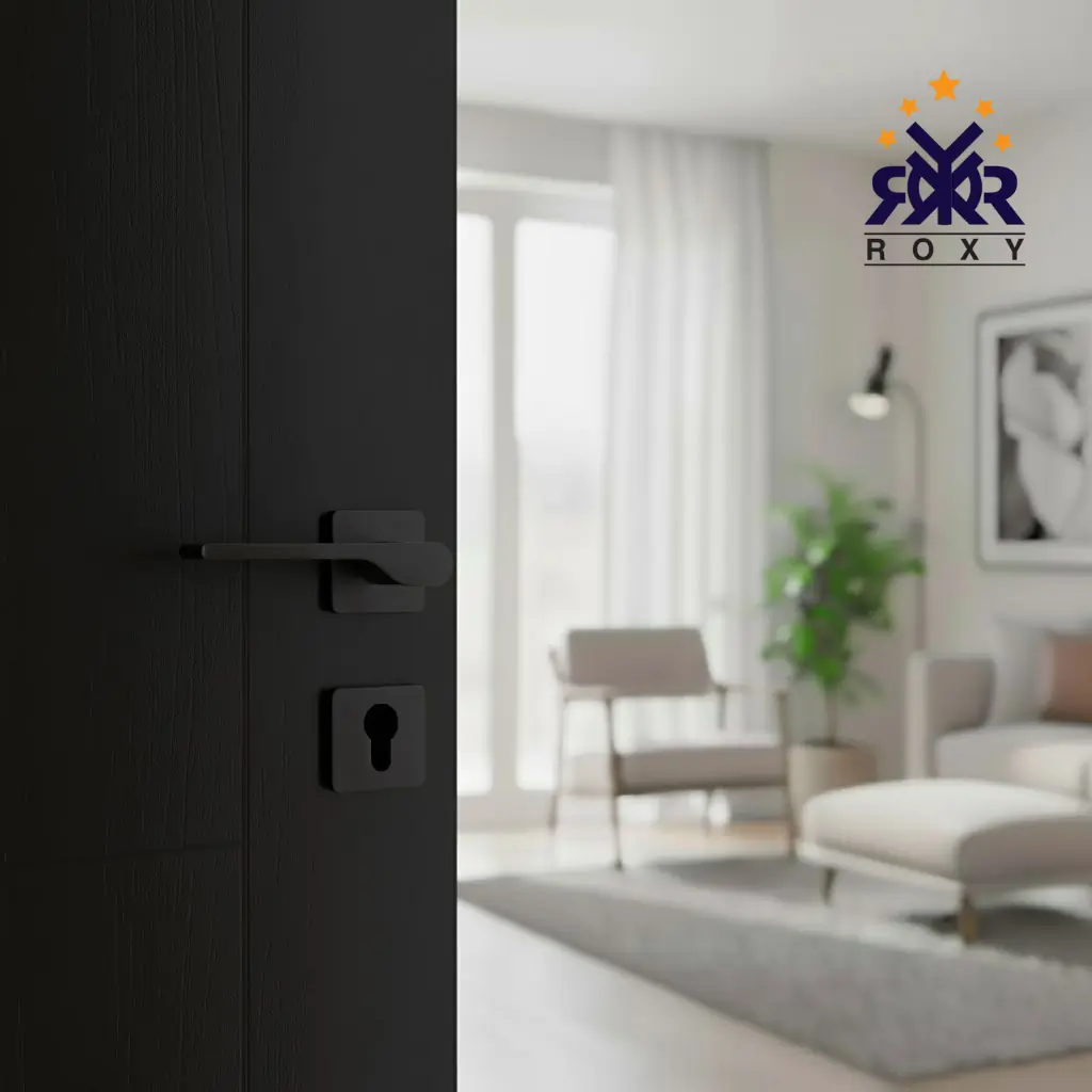 مقبض باب بلون أسود مطفي بتصميم منحني أنيق وجودة عالية