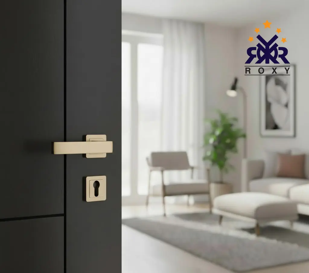 مسكة باب بلون الذهبي فاتح بتصميم مربع عصري وجودة عالية