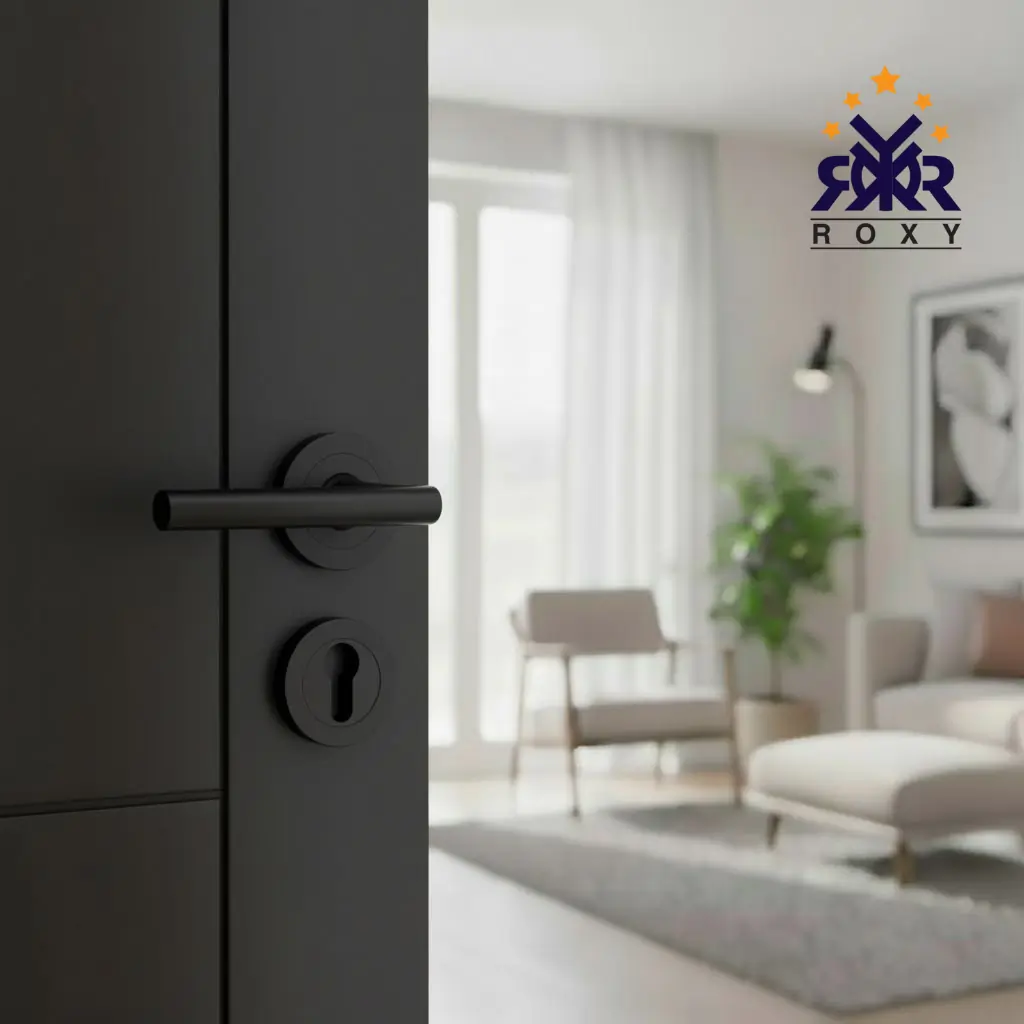 مقبض باب أسود مطفي بتصميم دائري بسيط بسعر منافس