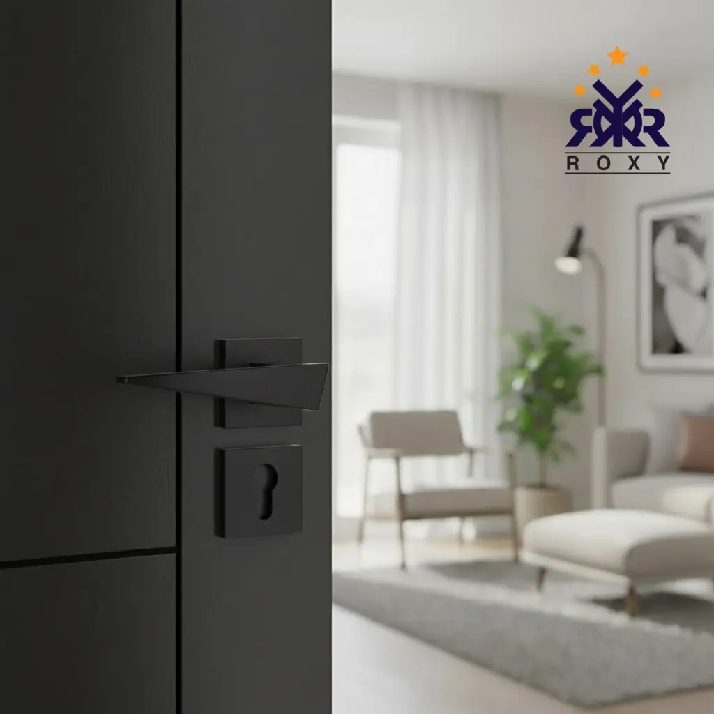 مقبض باب أسود مطفي بتصميم مائل جودة عالية وسعر مناسب