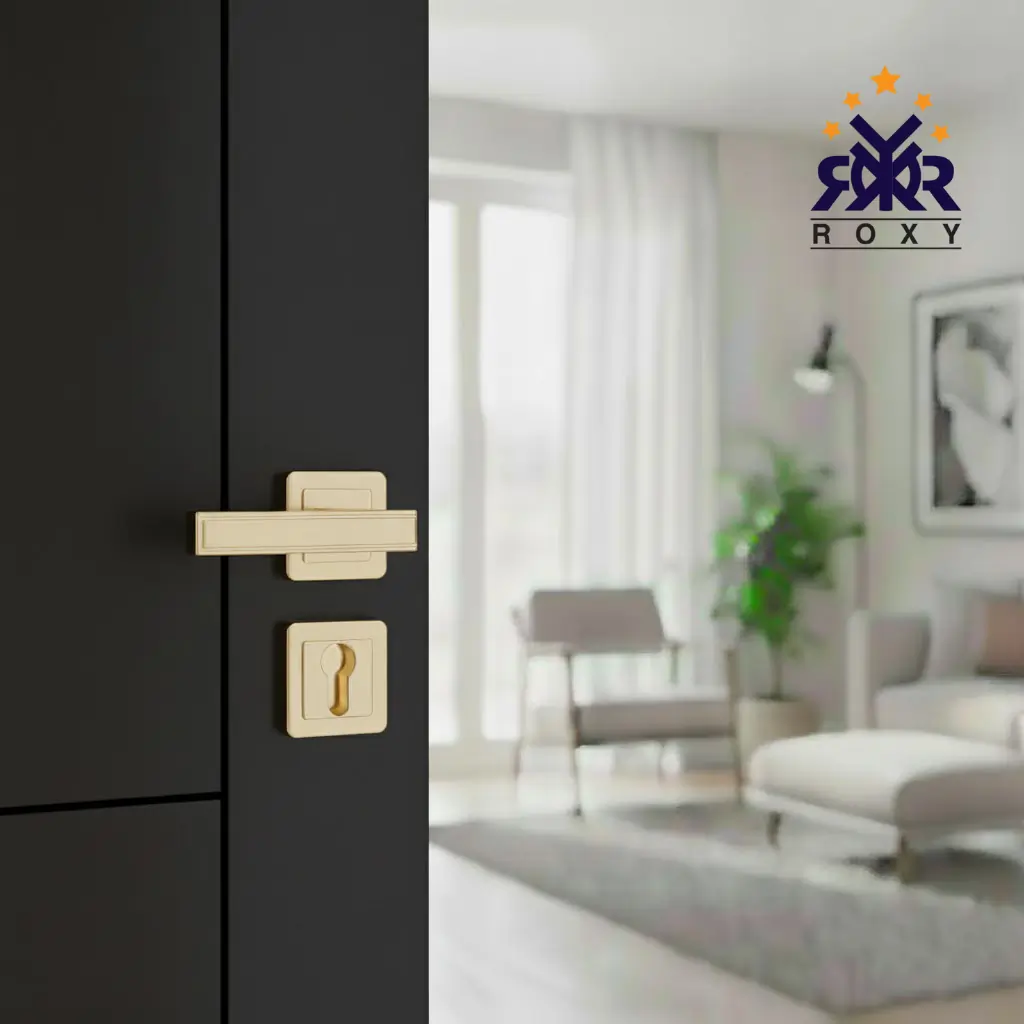 مقبض باب ذهبي مطفي بتصميم مستطيل عصري وجودة عالية