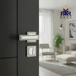 مقبض باب سيلفر كروم بتصميم مستطيل مزدوج اللمعة