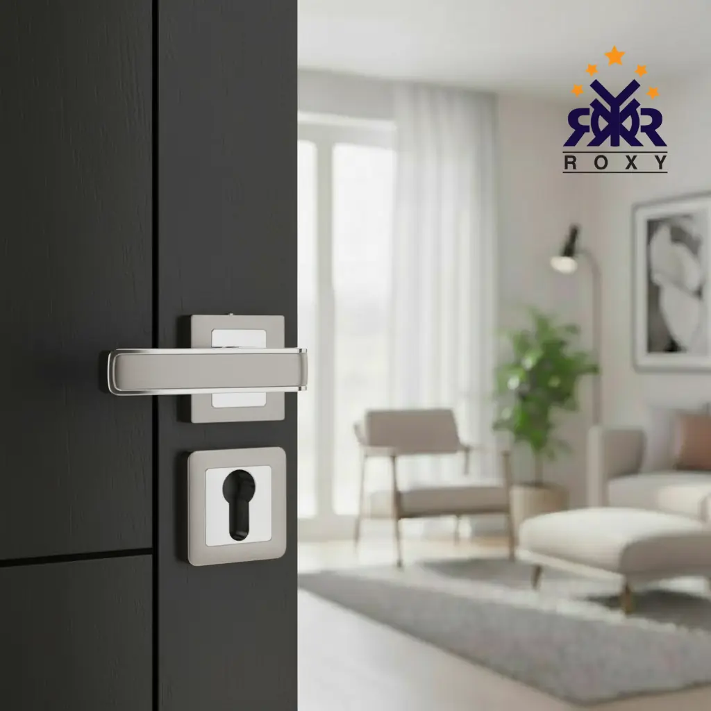 مقبض باب سيلفر بتصميم مستطيل بلمسة كروم