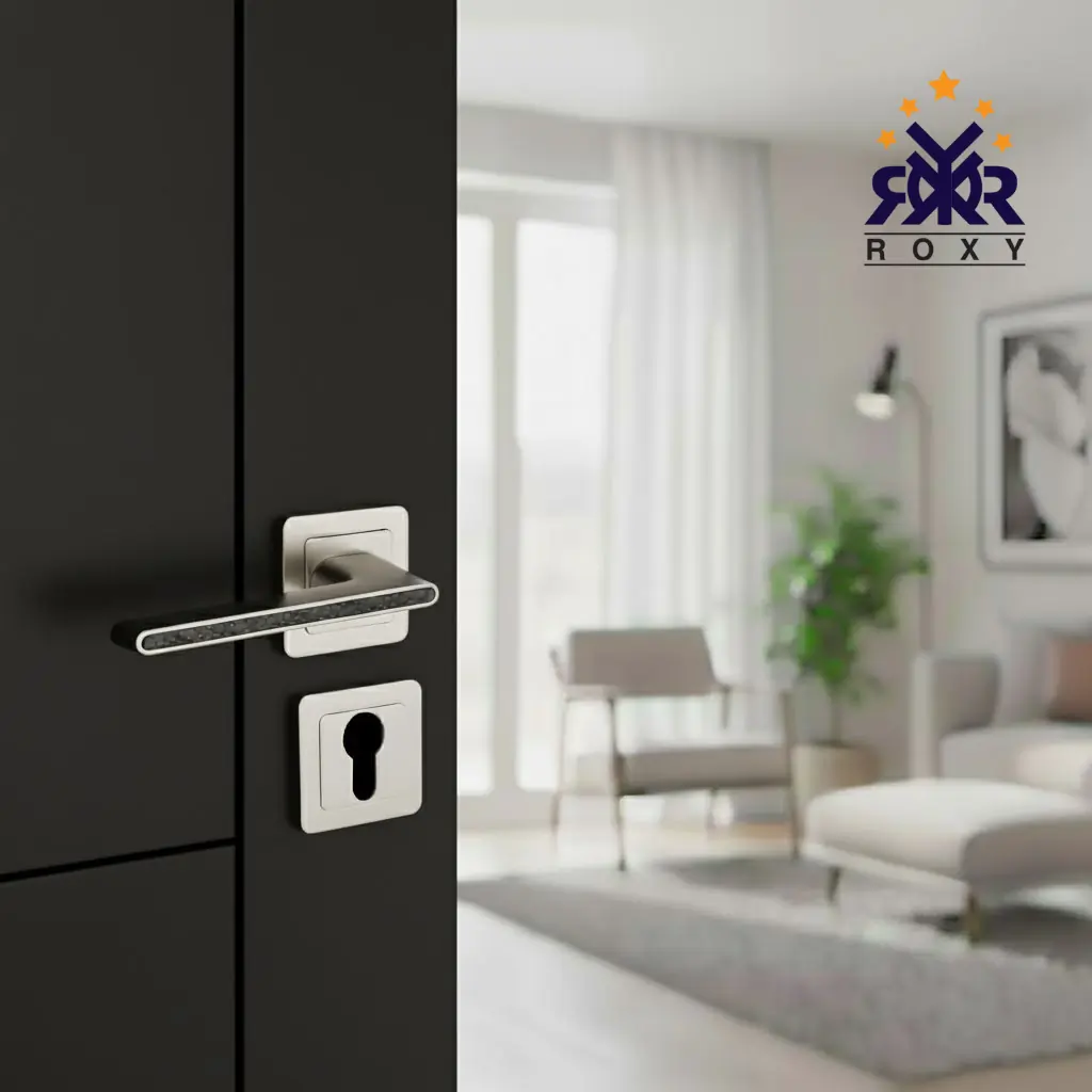 مقبض باب فضي مطفي مع خط اسود  – تصميم عصري