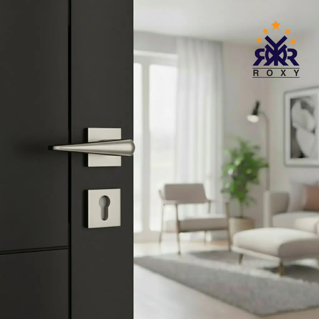 مسكة باب فاخر باللون الفضي المطفي ذات تصميم هندسي عصري