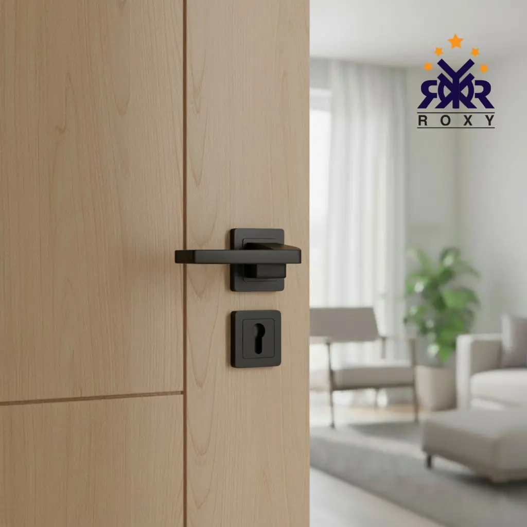 مقبض باب ROXY – تصميم هندسي بسيط باللون الأسود المطفأ