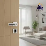 مقبض باب ROXY الفاخرة – تصميم عصري باللون الأسود والإطار المعدني الفضي اللامع