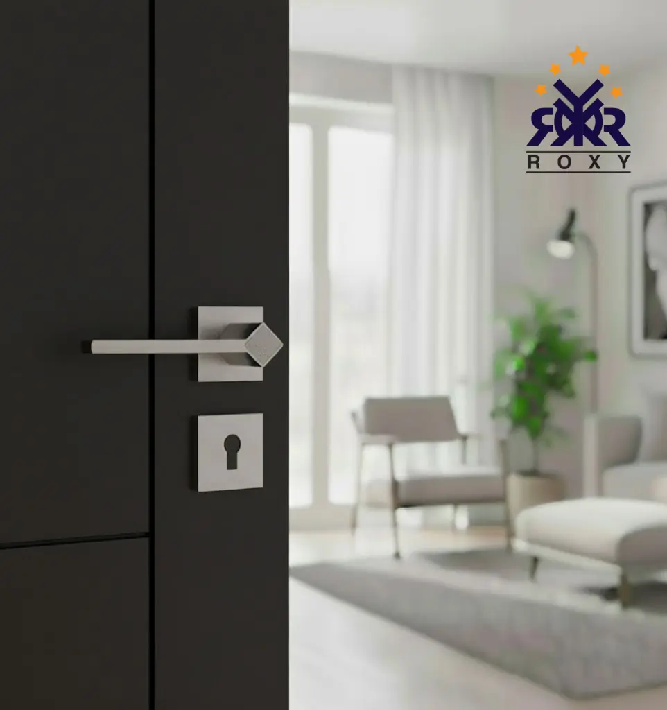 مقبض باب ROXY – تصميم أنيق باللون الفضي