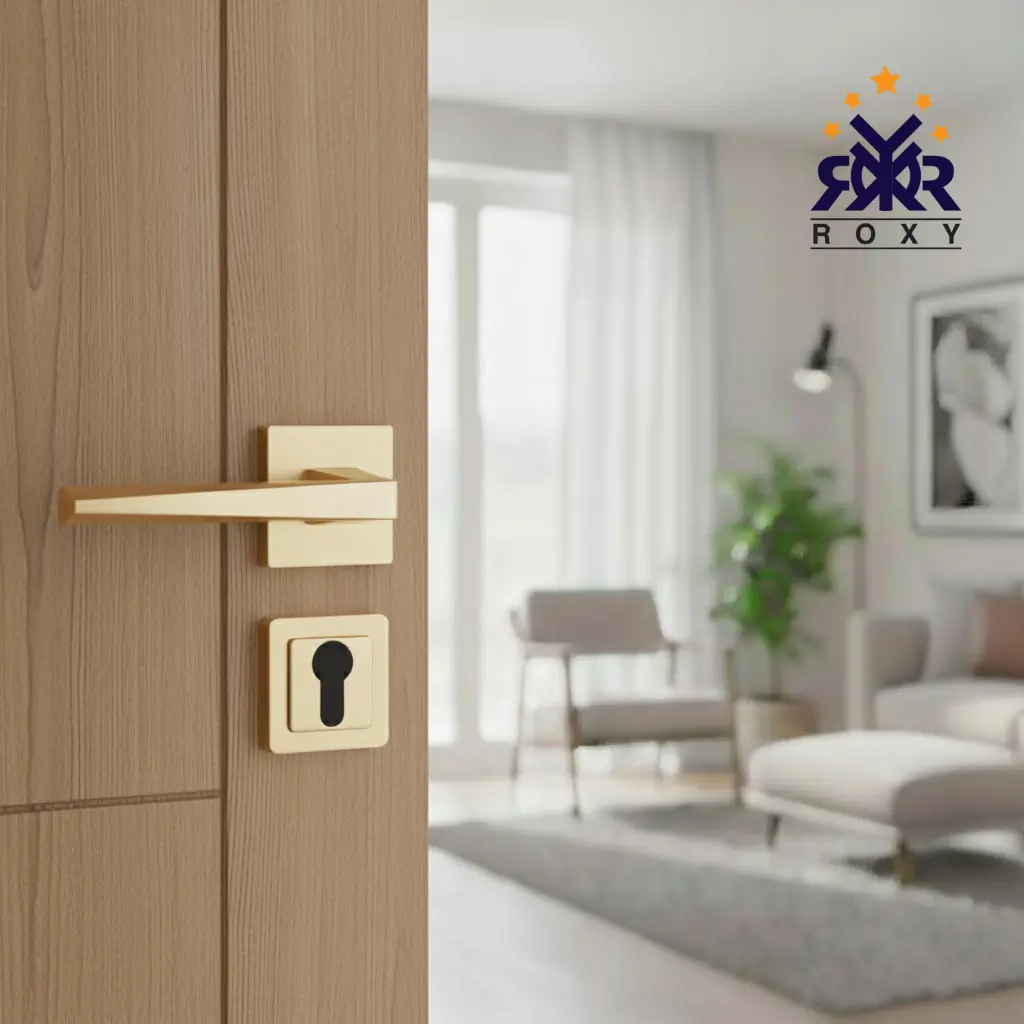 مقبض باب بلون ذهبي بتصميم مستقيم وجودة عالية