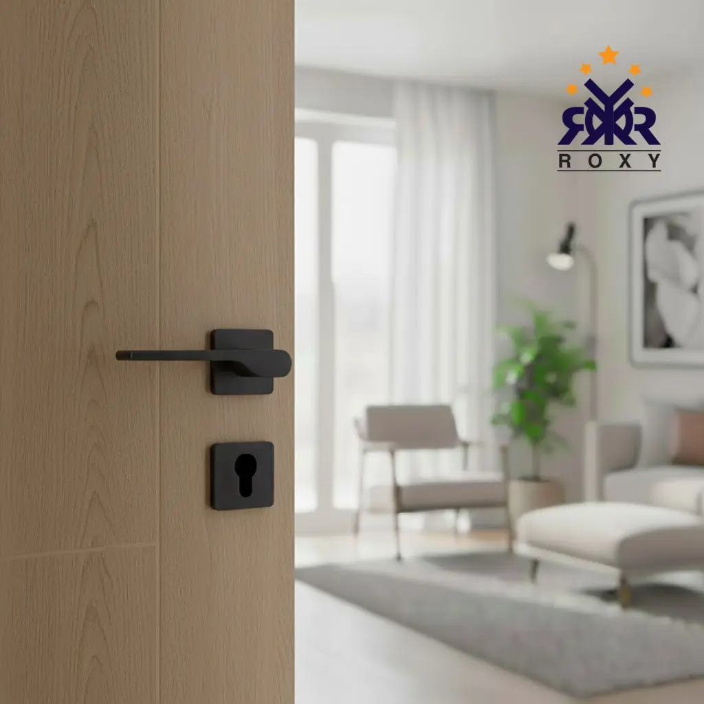 مقبض باب بلون أسود مطفي بتصميم منحني أنيق وجودة عالية