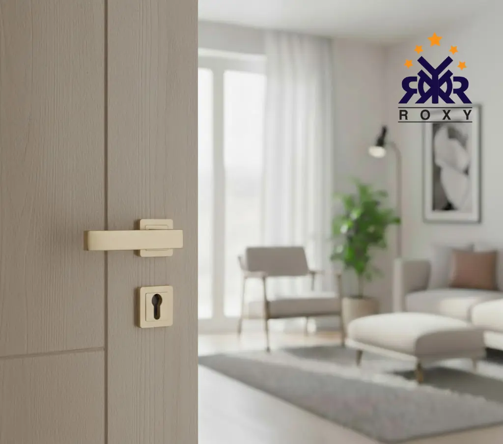 مسكة باب بلون الذهبي فاتح بتصميم مربع عصري وجودة عالية