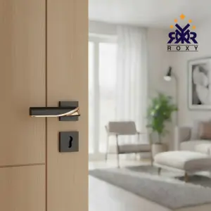 مقبض باب بلون الأسود وذهبي بتصميم فاخر منحني وجودة عالية