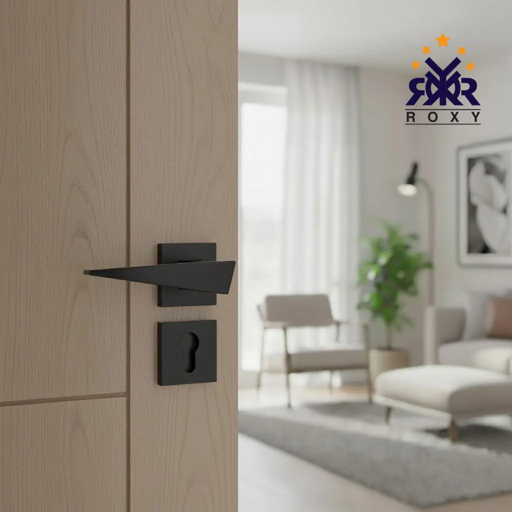 مقبض باب أسود مطفي بتصميم مائل جودة عالية وسعر مناسب