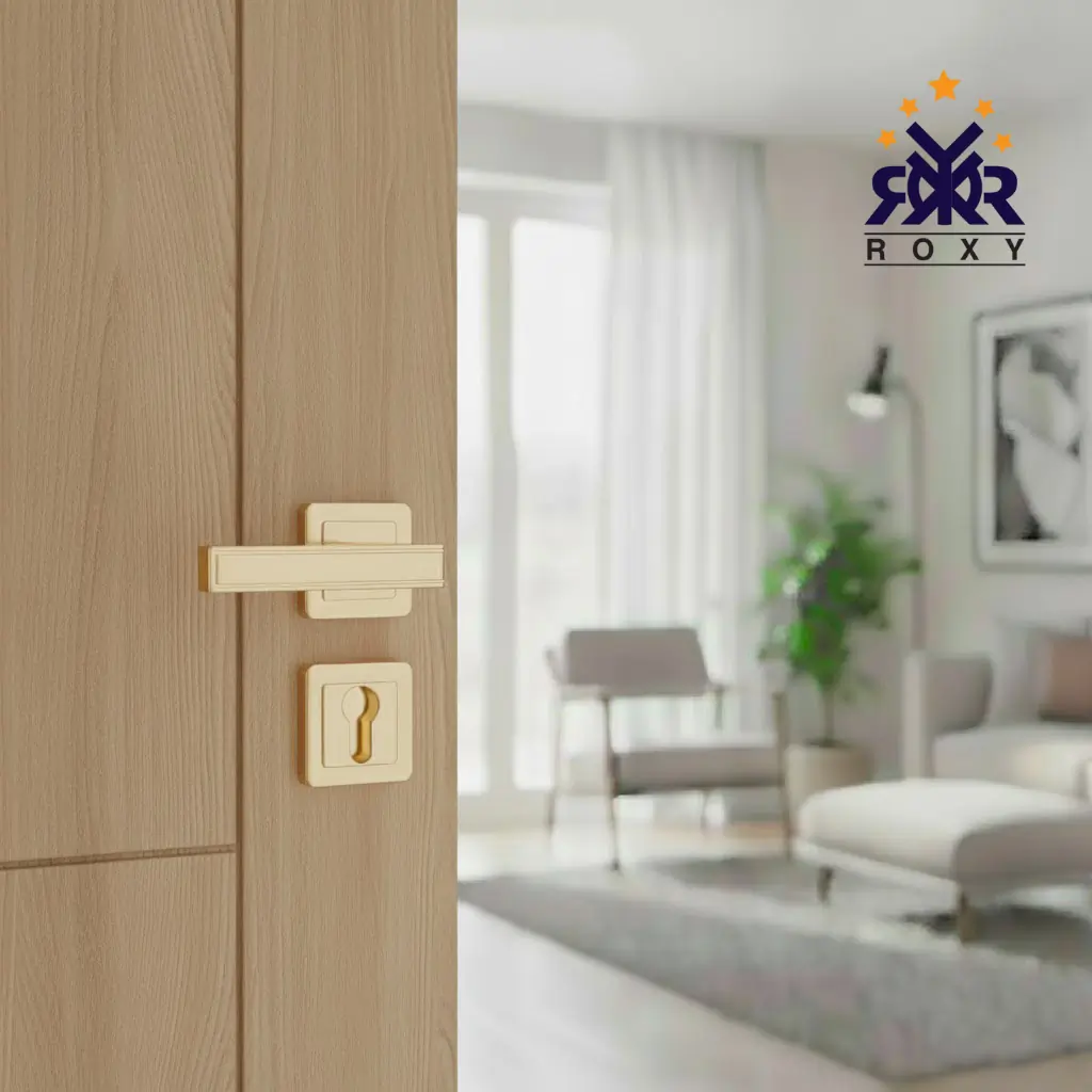 مقبض باب ذهبي مطفي بتصميم مستطيل عصري وجودة عالية