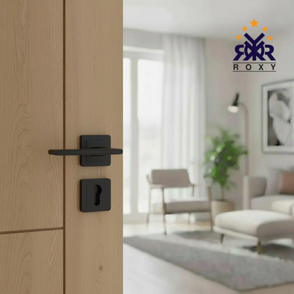 مقبض باب أسود مطفي بتصميم عصري مستطيل