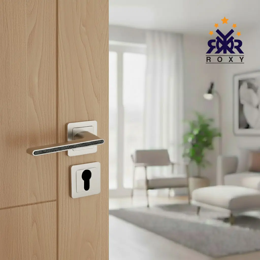 مقبض باب فضي مطفي مع خط اسود  – تصميم عصري