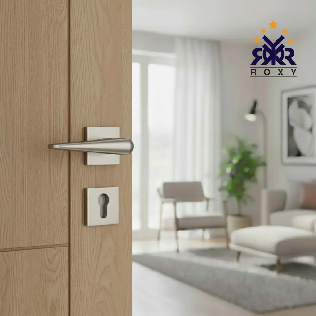 مسكة باب فاخر باللون الفضي المطفي ذات تصميم هندسي عصري