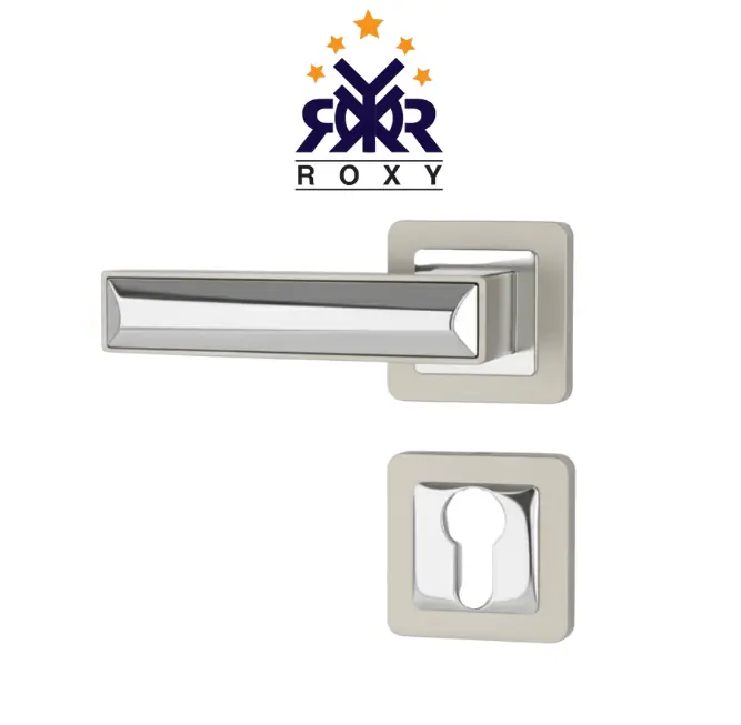 مقبض باب سيلفر كروم بتصميم مستطيل مزدوج اللمعة