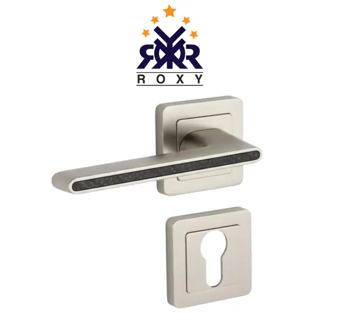 مقبض باب فضي مطفي مع خط اسود  – تصميم عصري