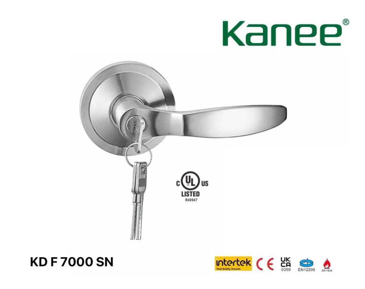 قفل باب بمقبض Kanee KD F 7000 SN – ستانلس ستيل – معتمد UL – قفل عالي الأمان للأبواب الخشبية والحديدية