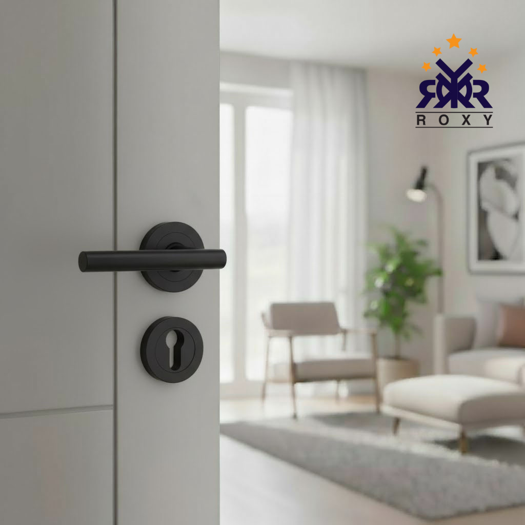 مقبض باب أسود مطفي بتصميم دائري بسيط