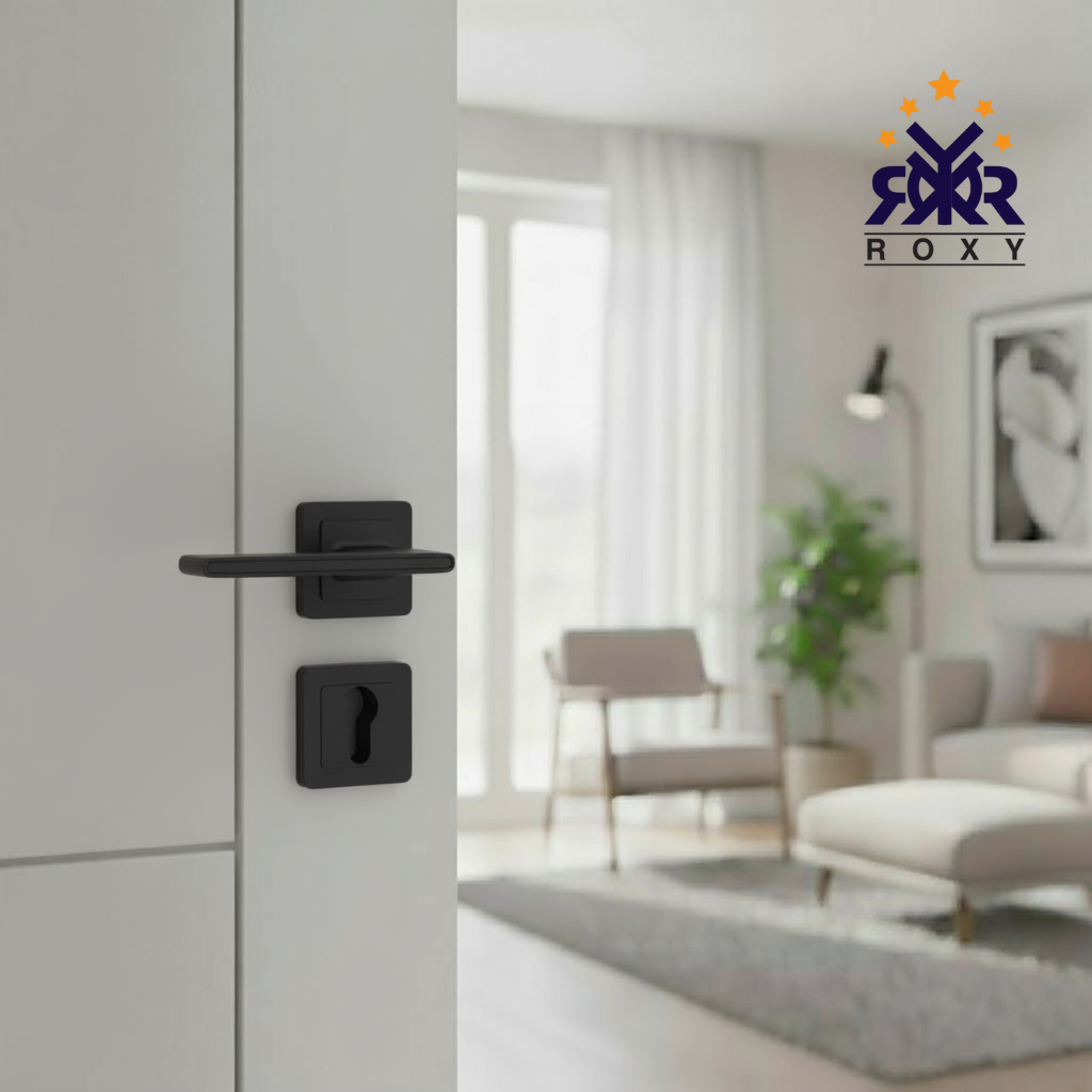 مقبض باب أسود مطفي بتصميم عصري مستطيل