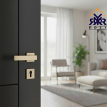 مسكة باب ذهبي فاتح بتصميم مربع عصري