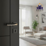 مقبض باب أسود وذهبي بتصميم فاخر منحني