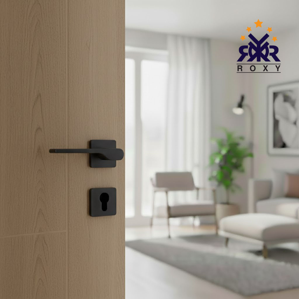 مقبض باب أسود مطفي بتصميم منحني أنيق