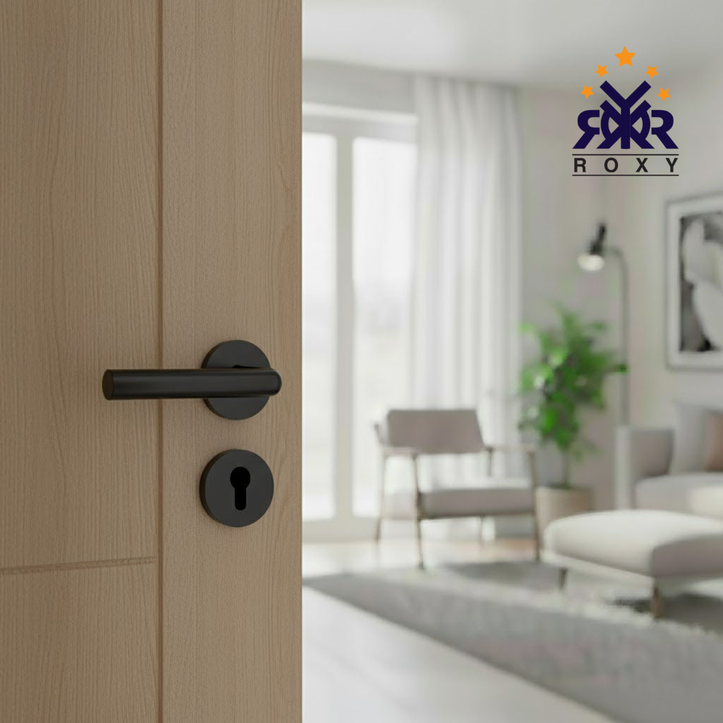 مقبض باب أسود مطفي بتصميم دائري عصري