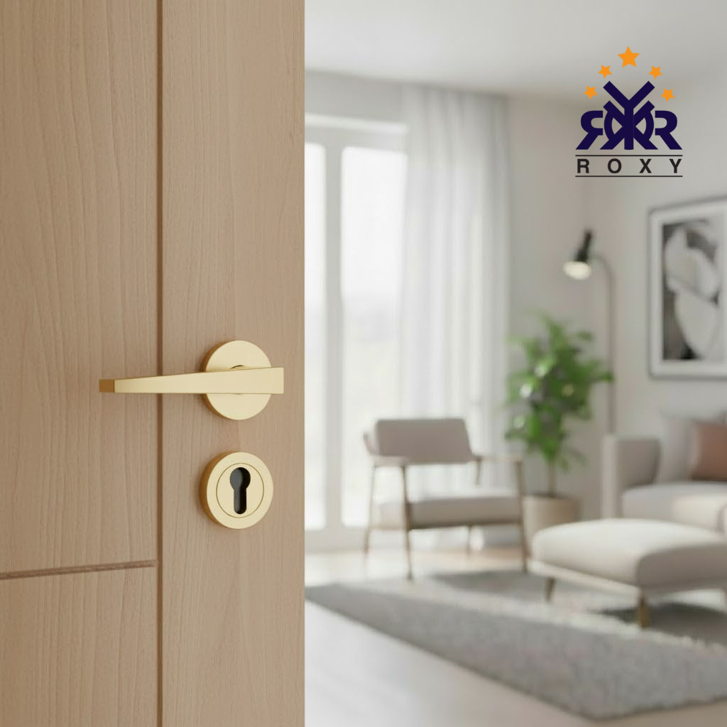 مقبض باب ذهبي بتصميم عصري مطفأ