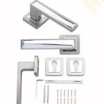 مقبض باب سيلفر كروم بتصميم مستطيل مزدوج اللمعة