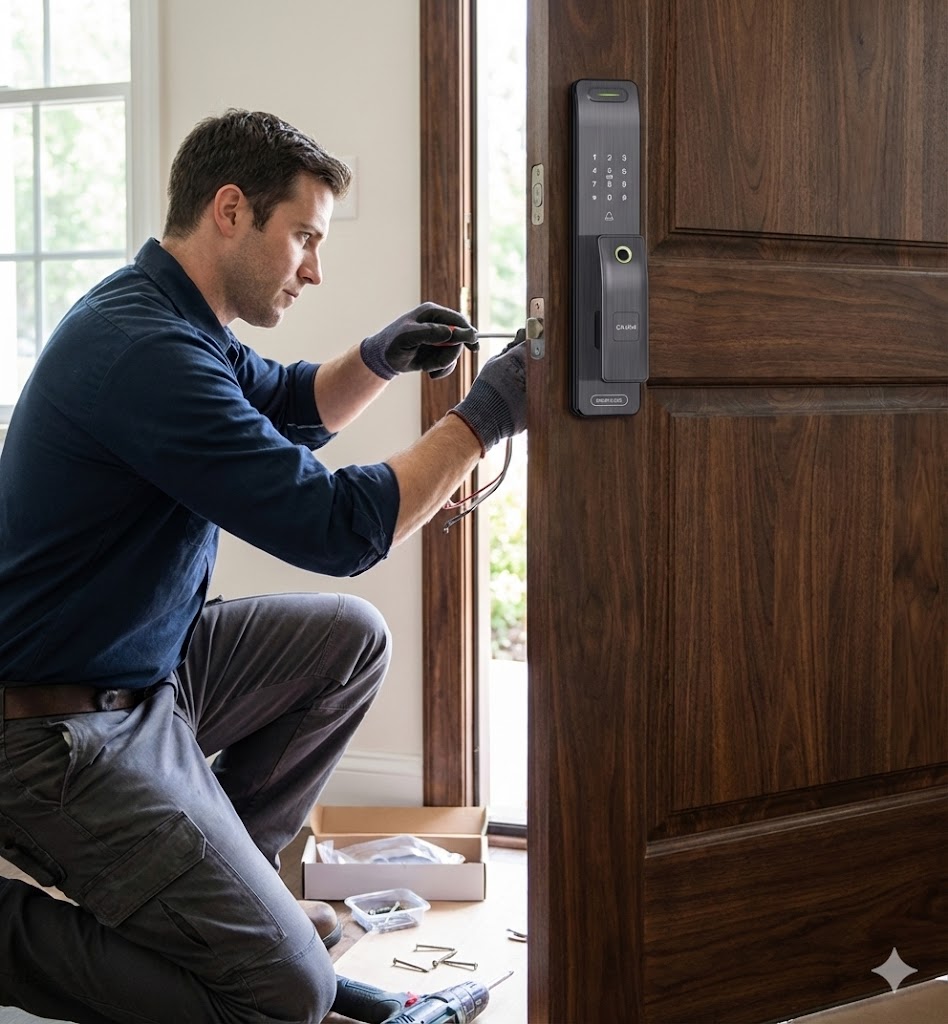 خدمة تركيب قفل ذكي او مسكة ذكية لابواب الخشب