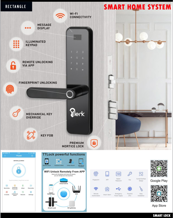 Jlerk Smart Home Lock – Premium WiFi Fingerprint Door Lock