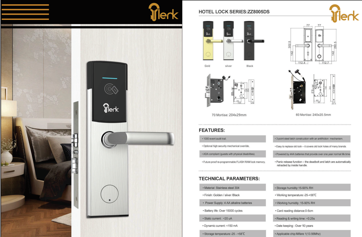 قفل فندقي ذكي – سلسلة DL.HM1.2440 من Jlerk